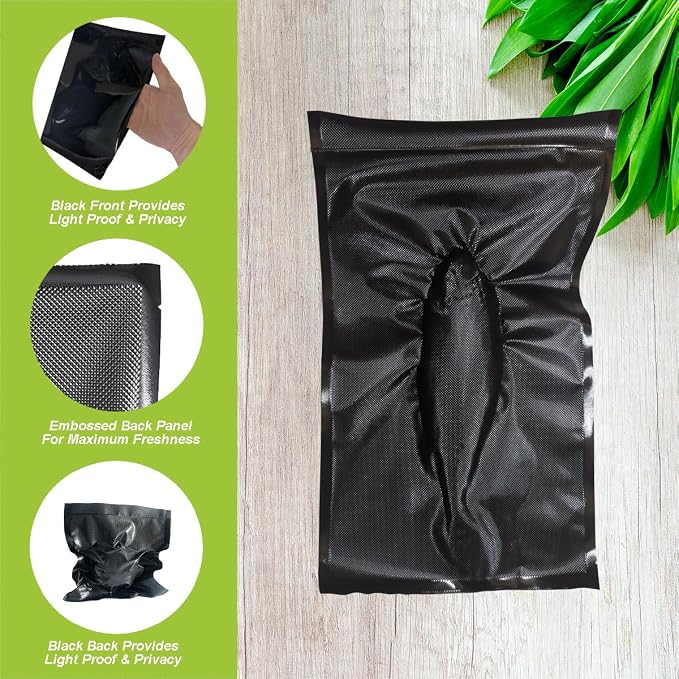 11" x 19.5' All Black Vacuum Seal Bags, Heavy Duty 5 Mil, 2 Rolls | Vacuum Sealer Bags for Food Storage, Commercial Grade, Total 39 Feet