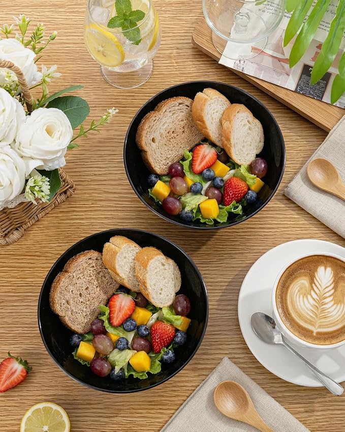 bUCLA 50 Pack Black Plastic Serving Bowls - 24oz Disposable Bowls for Dessert, Soup, Cereal, Salad & Fruit - Ideal for Wedding & Party