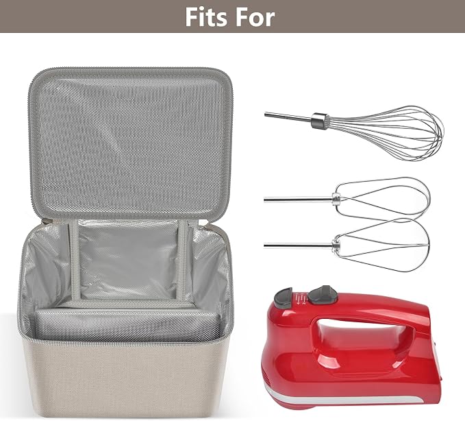 Hand Mixer Storage Case for KitchenAid 5, 6, 7 and 9 Speed Mixers | Portable Design With Carry Handle For Home Bakers, Kitchen Storage, Baking Classes And Travel, Beige - Case Only