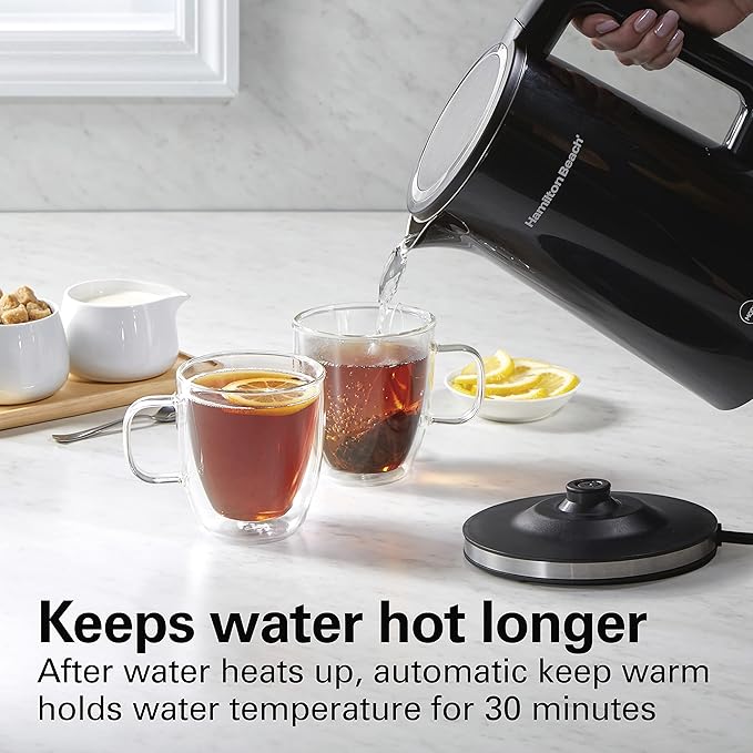 Hamilton Beach Digital Temperature Control Electric Tea Kettle, Hot Water Boiler & Heater 1.7L, 5 Preset Modes + Keep Warm, Fast Boil 1500 Watts, BPA Free, Cool-Touch Exterior, Black (41033) | Fast Boiling 1500 Watts |Temp Control + 5 Presets | Cool-To...
