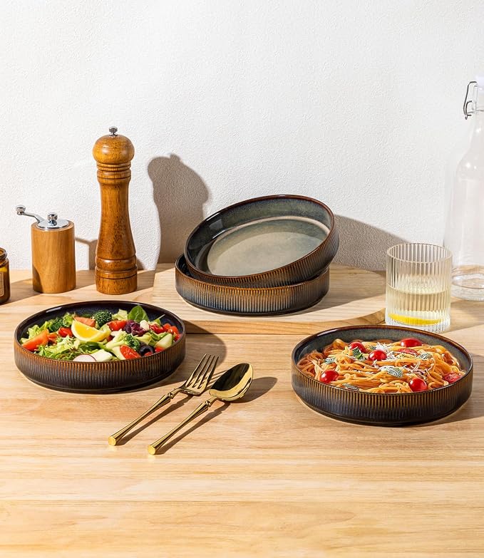 7.5" Ceramic Pasta Bowls Set of 4, Salad Bowls | Versatile Serving Bowls for Pasta, Salad, Fruit & Noodles, Housewarming & Wedding Gift, Cocoa Mocha