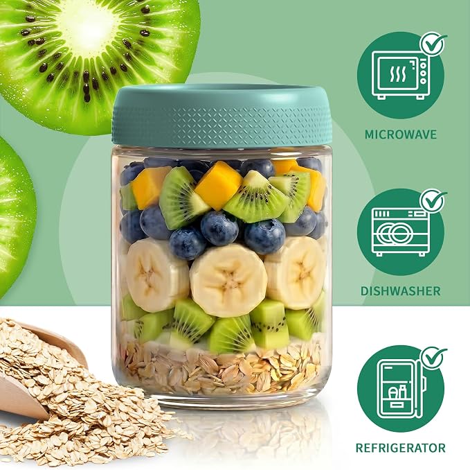 Mason Jars 16 oz with Lids, Glass Jars with Airtight Lid, Wide Mouth Jar | 6 Pack Yogurt Containers, Glass Food Containers with Airtight Lids for Storage, Yogurt Bowls, Meal Prep, Chia Pudding, Nut