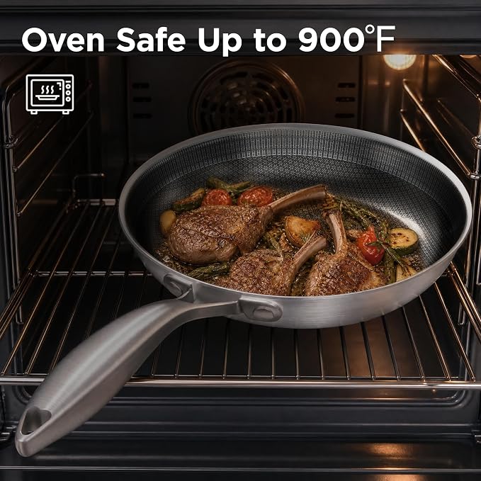 COOKER KING Nonstick Frying Pan Set of 3 (8+10+12 Inch),Stainless Steel Pan | Induction Pan, Non stick Skillet, Easy-Clean, Non-Toxic, Fast & Even Heating, Oven & Dishwasher Safe, Stay-Cool Handles