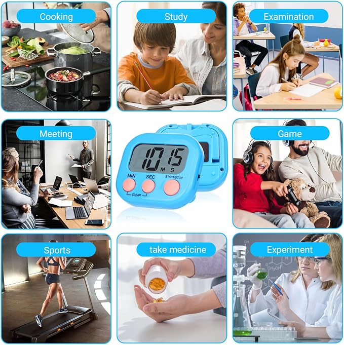 Mwellewm 6 Packs Digital Timers for Classroom Kitchen Timer Small Magnetic Countdown Stopwatch for Cooking Mini Loud Alarm Stop for Kitchen Study Work Baking Sports Games Office Timer Clock