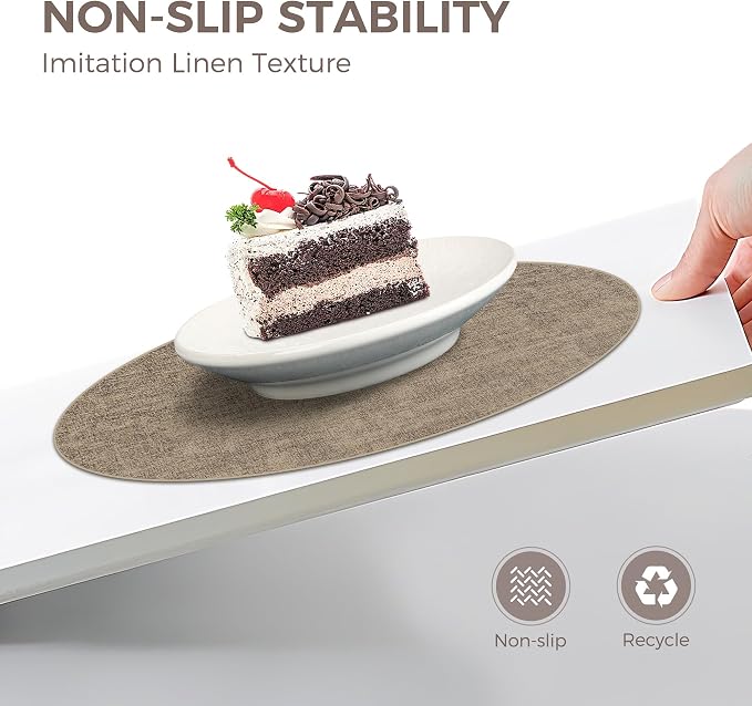 13" Round Placemats Set of 12, Reversible Faux Leather Wipeable Table Mats | 2mm Vinyl Heat Resistant Waterproof Oilproof Scratch Proof Non-Slip Washable for Kitchen Dining Indoor Outdoor (Light Coffee)