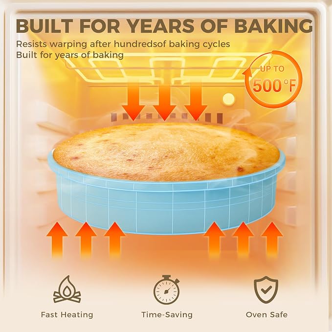 Ceramic Nonstick 9” Round Cake Pans, Heavy-Duty Aluminized Steel | Non-Toxic 9 Inch Round Cake with Diamond Texture, Cake Pans 9 Inch Round for Baking Cheesecake, Cream, 2-Pack