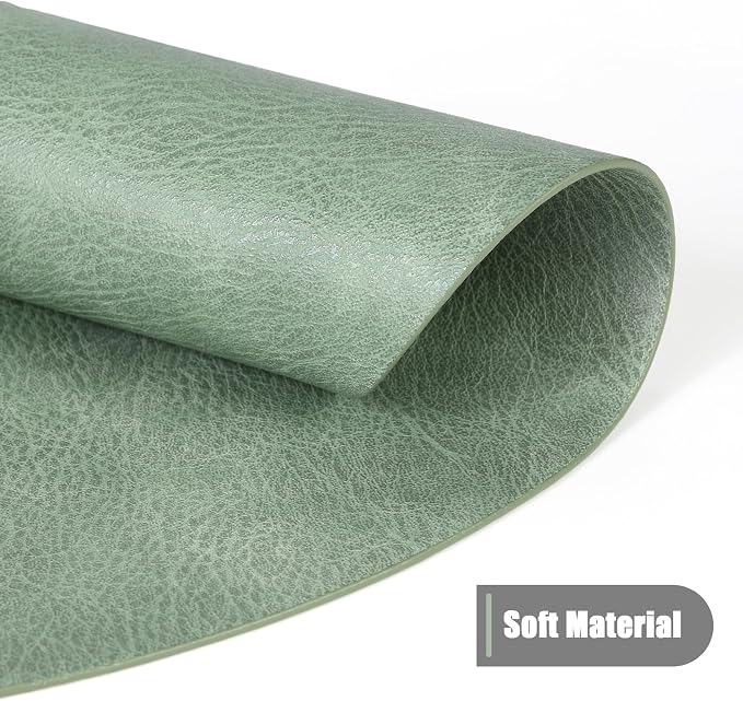 UnivoColors Placemats Round Faux Leather Placemats Set of 6-Waterproof-Wipe Clean-Heat Resistant-Anti Slip Dining Table Place Mats,Suitable for Indoor & Outdoor Use,15".Retro Green