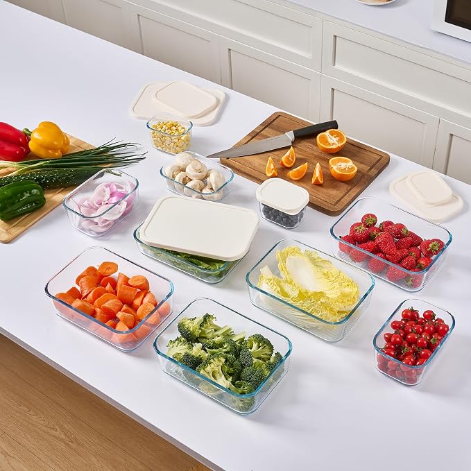 Glass Food Storage Containers with Lids — 4 Piece — 57.5 oz Glass with BPA-Free Leakproof Stackable Lids — Microwave, Oven & Dishwasher Safe — Ideal for Meal Prep & More - Vanilla Mist