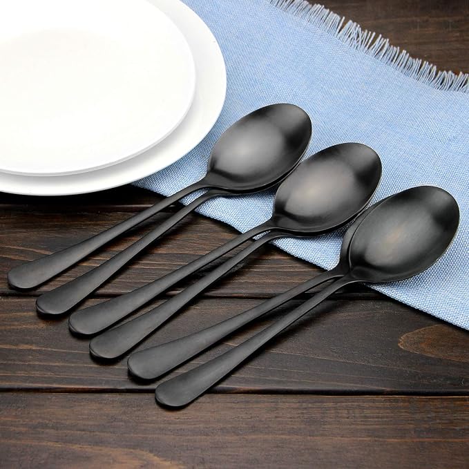 AOOSY Matte Black X-Large Servin Spoons, 6 Pcs 9.8 In Serving Tablespoons | Stainless Steel Solid Serving Spoon for Buffet,Banquet,Flatware, Kitchen Basics Serving Spoon Big Ladle Spoon