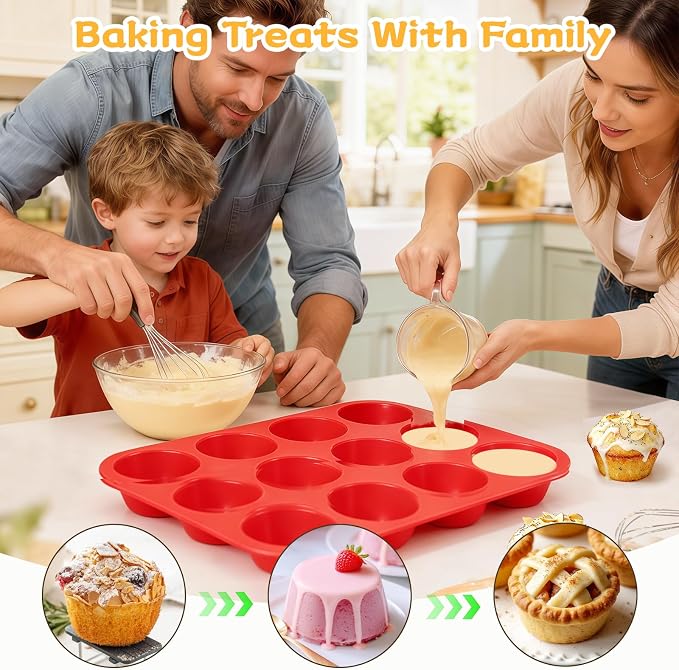 12 Cups Silicone Muffin Pans for Baking Cupcake Pan Nonstick Silicone Molds | Regular size, 1Pack, For Egg Bites, Muffins, Cupcakes, Mini Quiche and so on