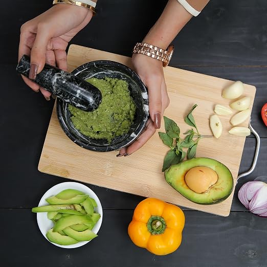 Exquisite Marble Mortar and Pestle Set - Your Ultimate Kitchen Essential for Grinding Spices, Making Guacamole, Salsa, Pesto, and Crushing Pills (Black Zebra, Bowl Shape (5"))