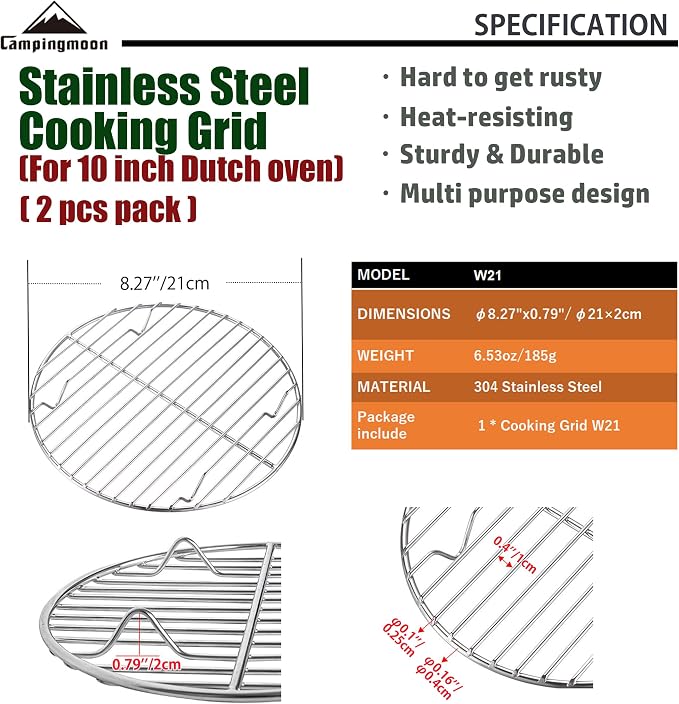 CAMPINGMOON 2pcs Round round cooling rack 304 Stainless Steel Cooking Grid Grill (φ8.3 inches, W21-2P)