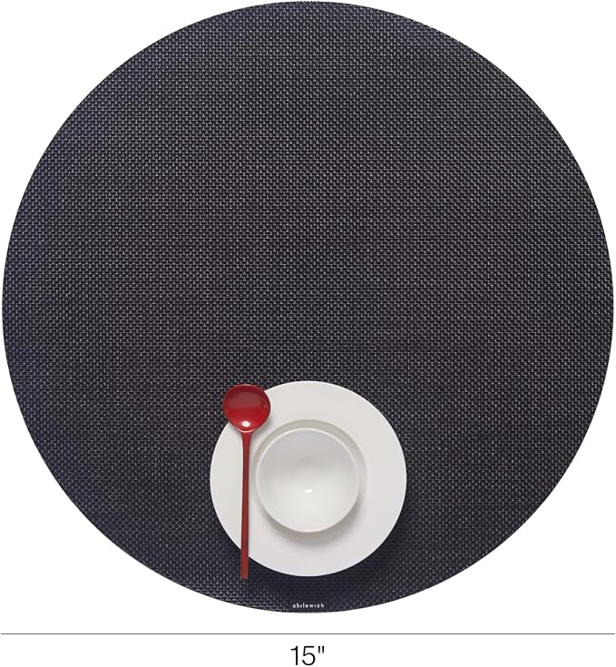 Chilewich Mini Basketweave Placemats, Round Woven Placemats Set of 4 | Reusable, Stain-Resistant, Indoor/Outdoor Tabletop Protection, Black, 15" Round