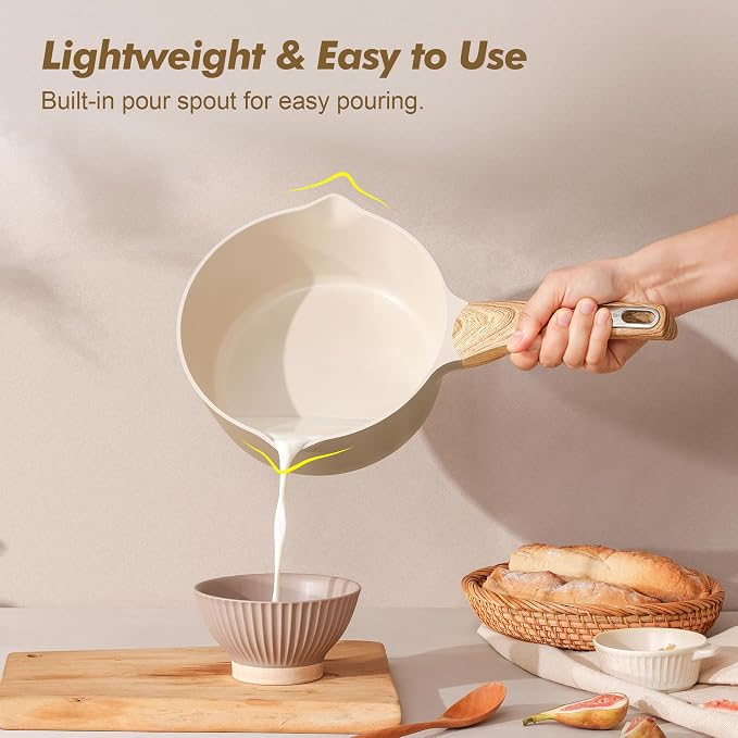 SENSARTE Ceramic Nonstick Sauce Pan with Lid, 3.0 Quart Saucepan with Double Spout, Large Cooking Pot, Non toxic Kitchen Sauce Pot, Non stick Saucier Pan, Induction Cookware, PFOA PTFE PFAS Free