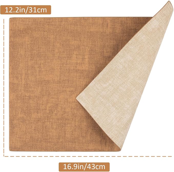 Leather Placemats Table Mats Set of 6, Camel and Beige | Reversible Non-Slip Table Placemats, Heat-Resistant and Waterproof for Dining Kitchen and Holiday Parties