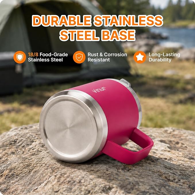 VINUR Insulated Pour Over Coffee Maker-12 oz Stainless Steel Coffee Maker | Double Wall Insulated Coffee Maker With Stainless Steel Filter for Home Office Outdoor, Gift for Men & Women (Fuchsia Red)