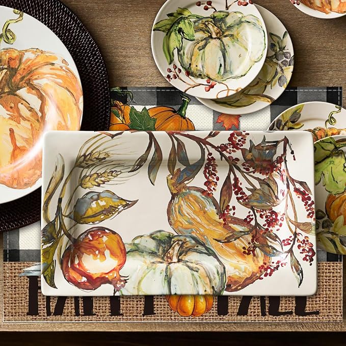 Buffalo Plaid Check Pumpkins Truck Fall Placemats Set of 6, 12x18 Inch Autumn Thanksgiving Table Mats for Holiday Party Kitchen Dining Room Decoration