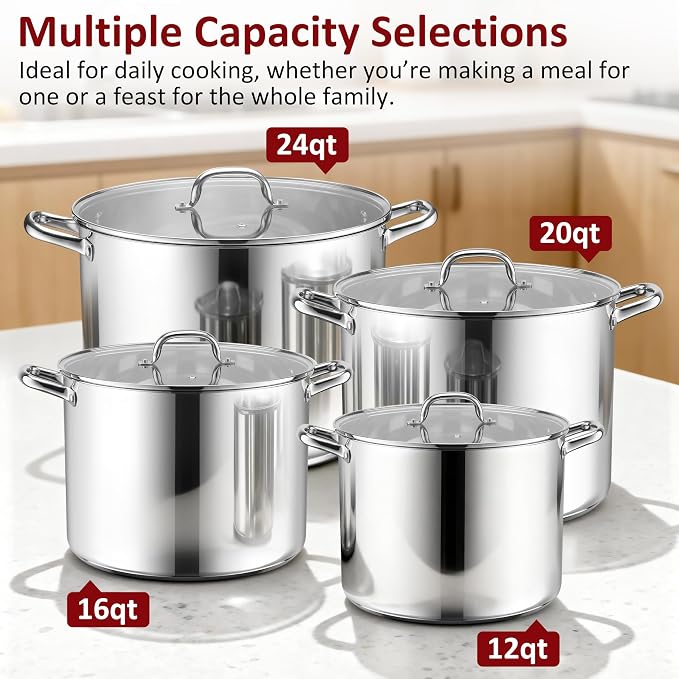 Herogo 16-Quart 18/10 Stainless Steel Stock Pot with Lid, Large Heavy Duty Soup Pot Compatible with Electric, Gas, Induction and Gas Cooktops, Non-Toxic & Corrosion Resistant, Dishwasher Safe