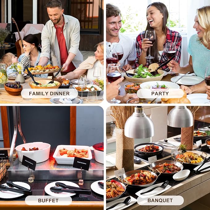 Mwellewm Plastic Serving Utensils Set Disposable Tongs Spoons for Buffet | Heavy Duty, BPA free, Black, Large 18Pcs Party Catering Supplies Buffet Display Utensils for Restaurant, Wedding,Banquet,Food
