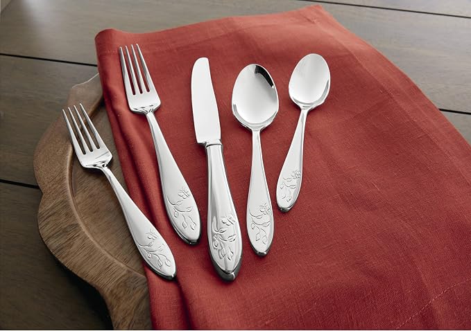 Lenox Butterfly Meadow 65-Piece 18/10 Silverware Set for 12, Flatware | silver, dishwasher safe | includes serving spoons and utensil set | heavy duty, cutlery set for kitchen and dining