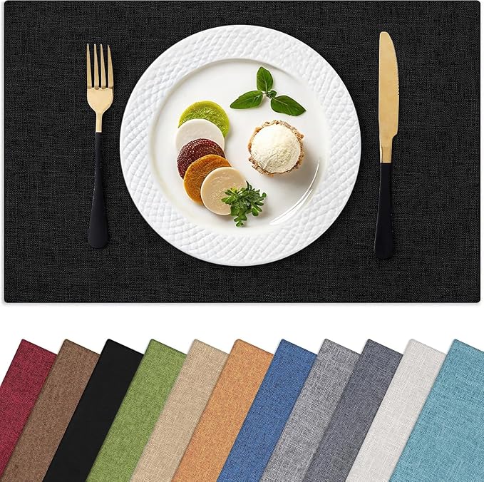 Homaxy Cloths Placemats for Dining Table Set of 4, 13" x 19", Black | Heat Resistant, Washable, Cotton Linen Blend Table Mats, Easy to Clean Place Mats, Indoor Outdoor