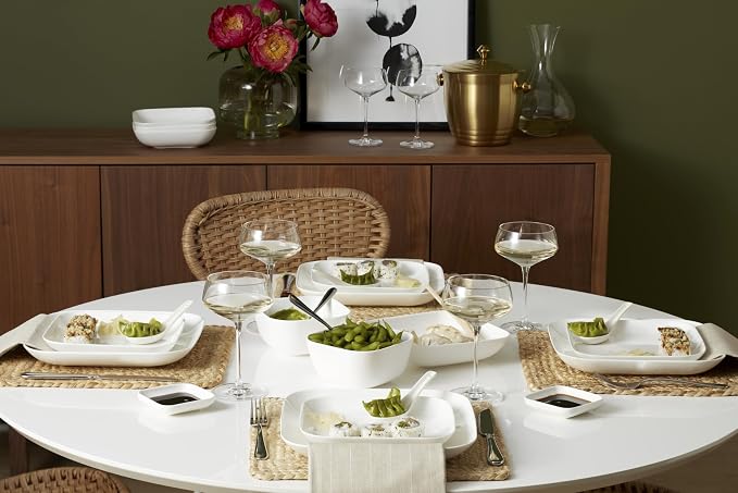 Lenox Studio 1414 Square Bone China 16-Piece Dinnerware Set for 4 | dishwasher safe | plates and bowls sets for kitchen and dining | 10.19 inch plate, dish set, dishes, chip resistant