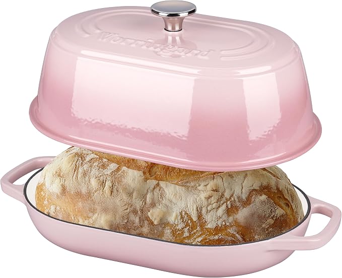 Enameled Cast Iron Dutch Oven Pot with Dome Lid, Oval Bread Oven for Homemade Sourdough Bread Baking, Oven Safe up to 500°F, 6 Quart, Pink