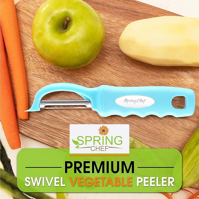 Spring Chef Swivel Potato Peeler with Soft Grip Handle, Set of 2, Aqua Sky | Premium Vegetable Peeler w/ Sharp Stainless Steel Blades, Multifunctional Food Peeler for Apple, Carrot, Cucumber, Fruit