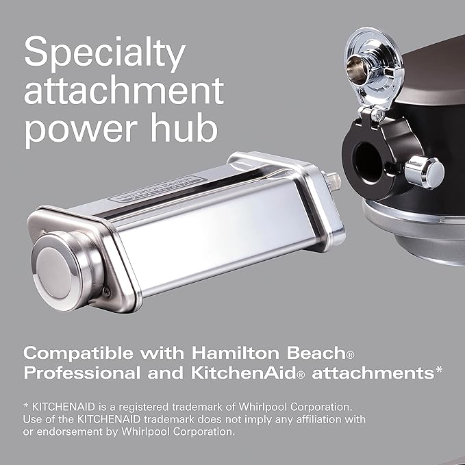 Hamilton Beach Professional All-Metal 5 Qt Stand Mixer With 12 Speeds | Stainless Steel Bowl | 450 Watts| Attachment Hub | Flat Beater, Dough Hook, Whisk | Tilt-Back Head | Stainless Steel | 63240