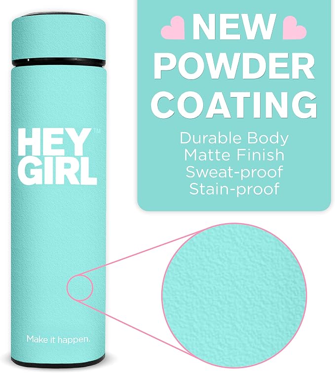 Hey Girl Tea Infuser Bottle 450ml - Insulated Stainless Steel Water Bottle - Tea Tumbler with Tea Diffuser - Portable Travel Mug for Loose Leaf Tea & Infused Water - Tea Lovers Gifts for Women