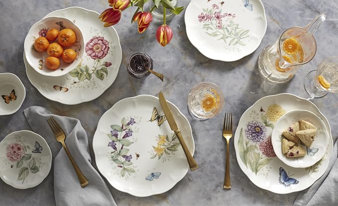 Lenox Butterfly Meadow Porcelain 28-Piece Dinnerware Set for 4 | ceramic, dishwasher safe, microwave safe | plates and bowls sets for kitchen and dining | 11 inch plate