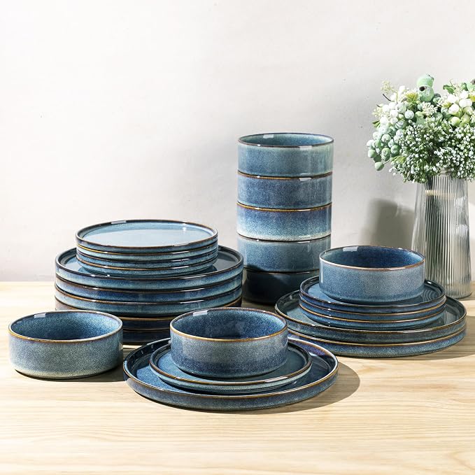 AmorArc Ceramic Dinnerware Sets for 8,24 Piece Plates and Bowls Sets Dishes | Stoneware Handmade Reactive Glaze Dishes Set | Highly Chip and Crack Resistant | Dishwasher & Microwave Safe