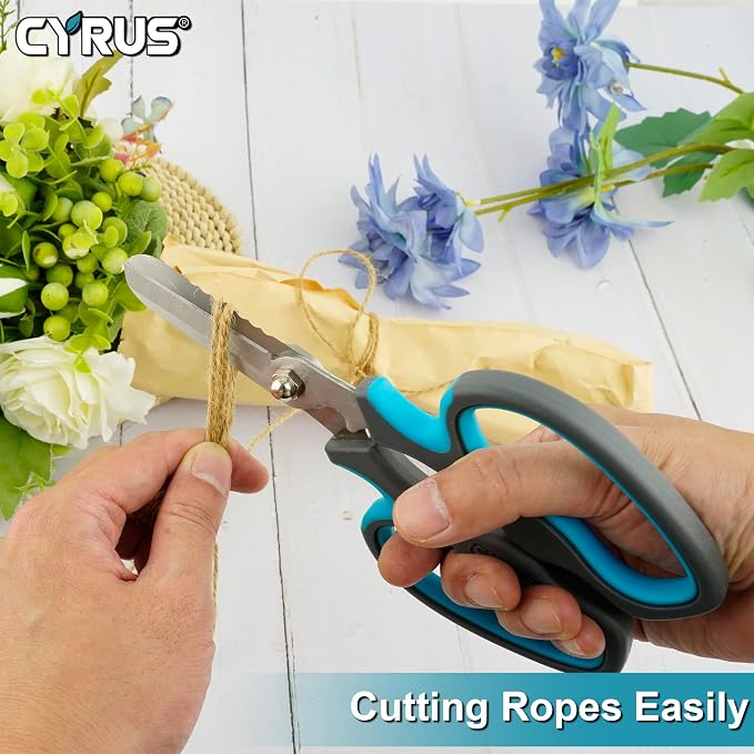 Blue Serrated Floral Scissors Garden Shears with Integrated Stab Remover | Anti-Slip Ergonomic Grips Florist Cutters, Sharp Serrated Blades, Lightweight For Rose Trimming And Floral Arrangement