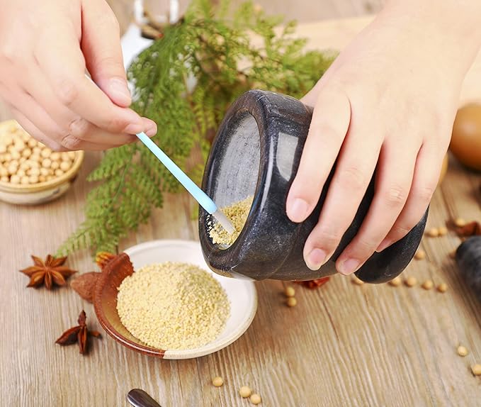 Mortar and Pestle Marble Set for Spices Pestos Seasonings Pastes Guacamole Bowl Herb Grinder Easy to Clean Included:Silicone Mat,Brush,Stainless Steel Spoon 4.33inch(Small,Black Gray)