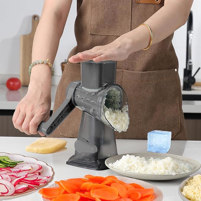 KalraMay Rotary Cheese Grater with Handle, Multifunctional Cheese Shredder | Multifunctional Shredder,Strong Suction Cup Base,Fast and Efficient Cutting,Detachable Parts,Safe Operation,Easy to Rinse