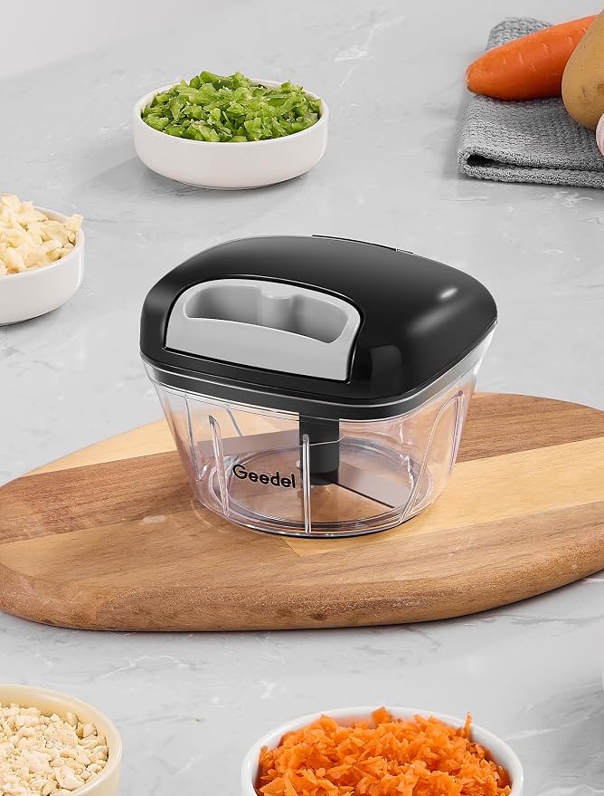 Geedel Vegetable Chopper, Manual Food Chopper with Hand Pull String, 500ml | Manual Food Processor, Sharp Stainless Steel Blade, Non-slip Base, Dishwasher Safe, No BPA, Portable, for Veggie, Fruit, Nut
