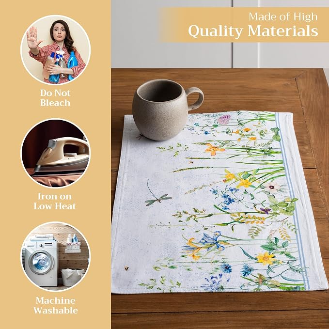 Maison d' Hermine Placemats Set of 4 Reusable 100% Cotton (13"x19") | Cloth Place Mats Washable Table Mats for Kitchen Dining Party Wedding Hotel Home Restaurant Spring Summer - Fleurs De Mai