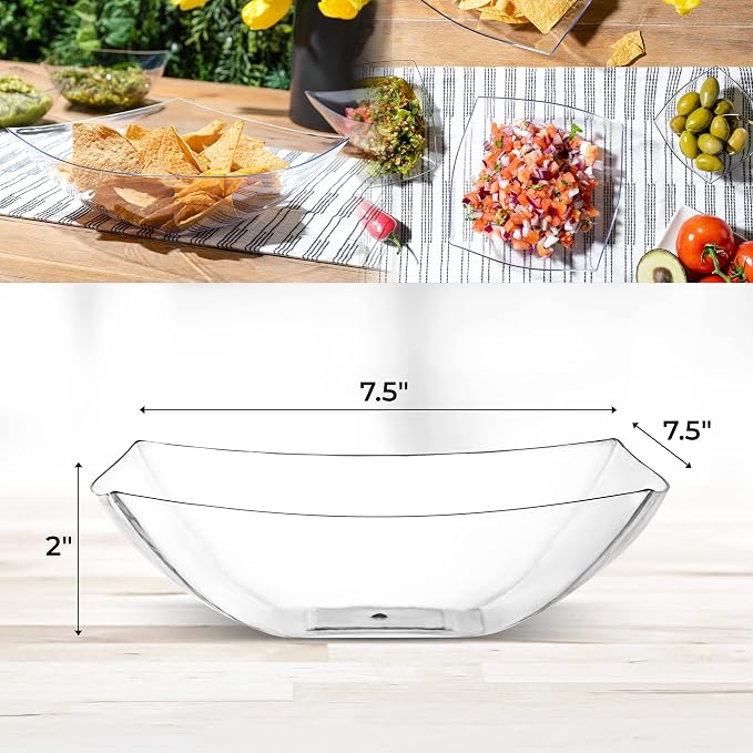 4 Pack Disposable Clear Plastic Serving Bowls Square Party Candy Use 32oz | Square Design. Disposable Party Tableware. Salad, Fruit & Candy Use. Candy Buffet Containers. Clear Plastic.