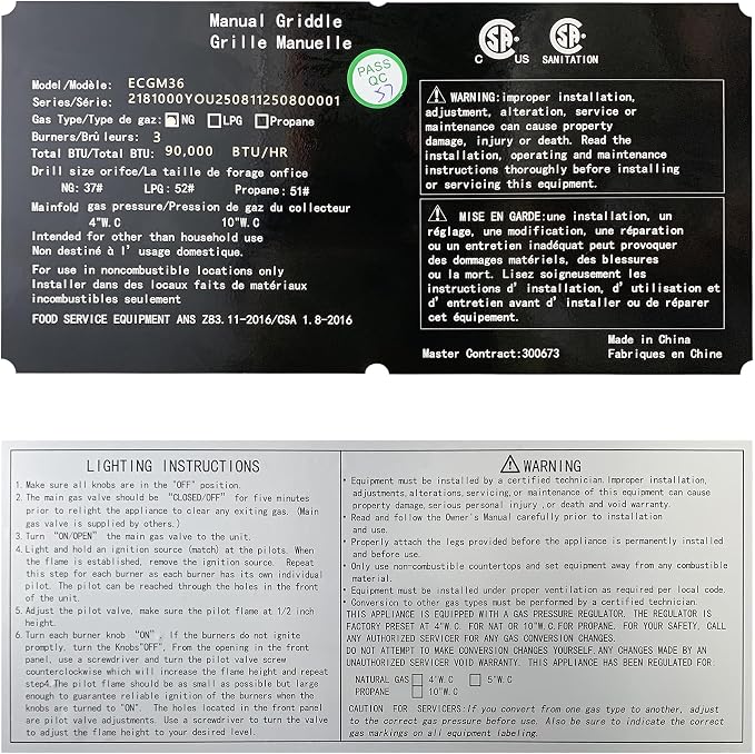 EGGKITPO 36 Inch CSA Certified Commercial Propane/Natural Gas Griddle Manual Controls 90,000 BTU Countertop Flat Top Grill Hot Plate with Independeent Knob 3 Burners Teppanyaki Grill for Restaurant