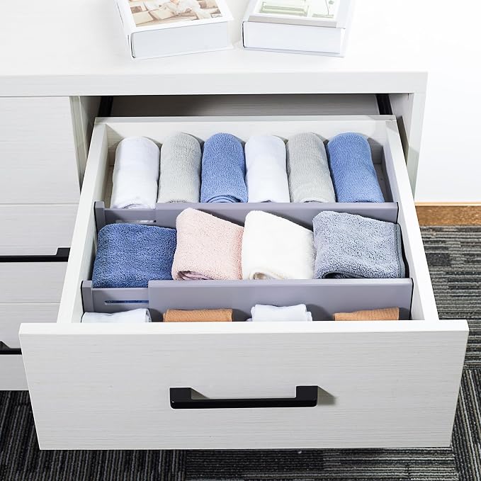 Utoplike Kitchen Drawer Dividers Large, Gray Drawers Organizers Adjustable | Bamboo, Spring Loaded, Works in Dresser, Bedroom, for Silverware, Utensils, 4pcs, Fit 17.8"-20.6" Inner Drawer, 2.4" H