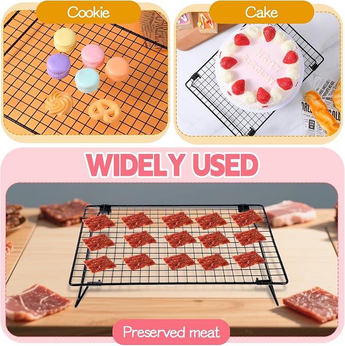 2 Pcs Cooling Racks for Baking 13.38 x 9.57 Inch Stackable Cookie Cooling Racks with Folding Legs Black Wire Rack for Cooking Roasting Drying Grilling