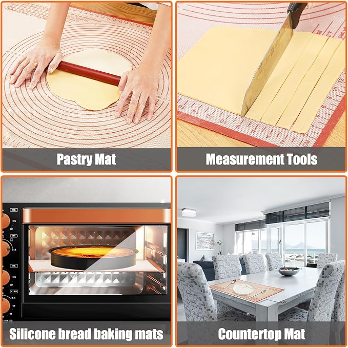 Silicone Pastry Mat 36x24 Inch Nonstick Baking Mat -Perfect for Dough, Pastry, Dough Rolling, Kneading Board, Pie Crust, Fondant, Pasta/Pizza, Kitchen Counter Mat