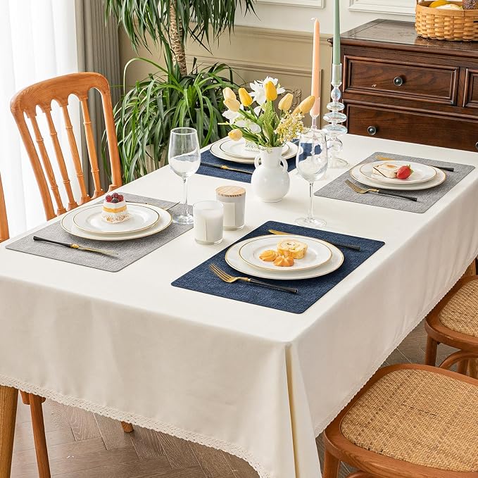 Romanstile Vinyl Placemats Set of 4, Reversible Faux Leather Heat Resistant Wipeable Table Mats, Waterproof Washable Non-Slip Table Placemats for Dining/Kitchen/Outdoor (Grey Nave Blue, 12" x 17")