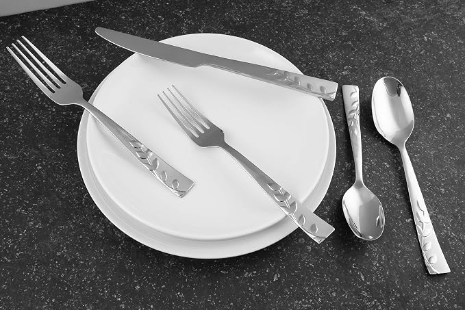Cambridge Silversmiths 268320R Blossom Sand 20-Piece Flatware Silverware Set, Service for 4, Stainless Steel, Includes Forks/Knives/Spoons, Brushed Finish (Pack of 3)