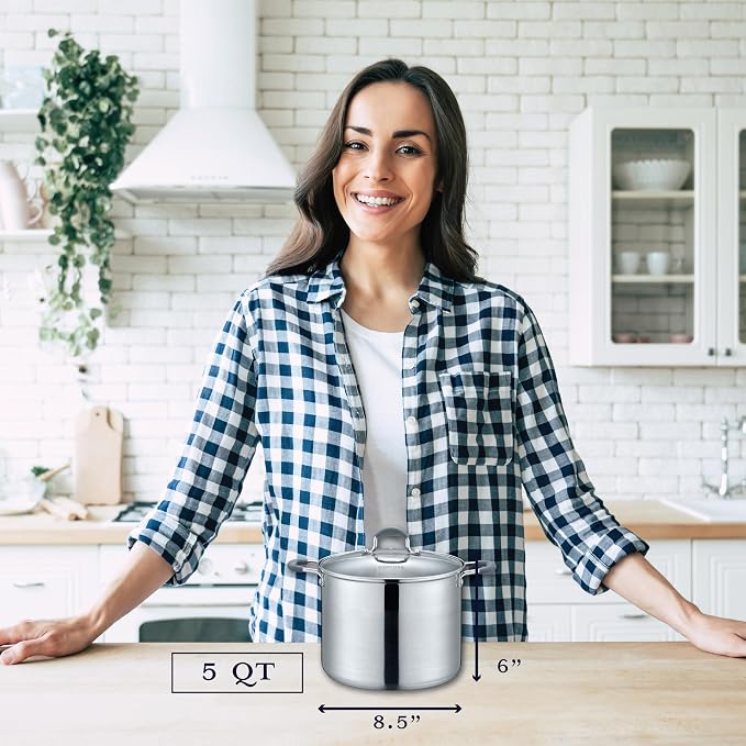 CONCORD Stainless Steel Stock Pot with Glass Lid (Induction Compatible) ((5 QT)