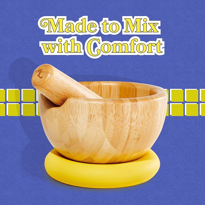 Loisa | Bamboo Mortar and Pestle with Silicone Base | 5.25" Mortar Bowl | Premium Latin Cooking Utensils | Orange