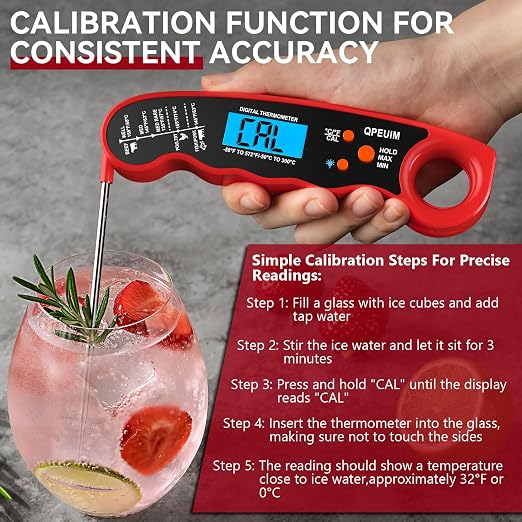 QPEUIM Meat Thermometer Grillers Instant Read Meat Thermometer Food Thermometer for Grill and Cooking with Backlight & Calibration, Perfect for Grill, Smoker, Turkey, Candy Making