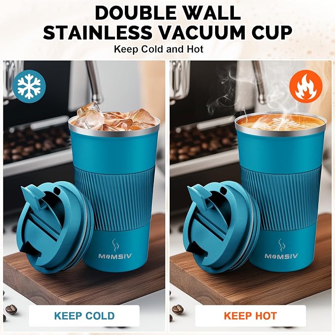 MOMSIV 17oz Travel Coffee Mug, Insulated Coffee Cup with Leakproof Lid | 6-Hour Heat Retention, 360°Leak proof, Vacuum Stainless Steel Double Walled, BPA-free, Reusable And To Go Coffee Mug