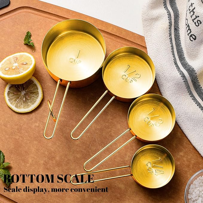 13pcs Gold Stainless Steel Measuring Cups and Spoons Set, Including 8 Double-Sided Magnetic Measuring Spoons Set & 1 Leveler, 4 Metal Measuring Cups, Kitchen Accessroies for Cooking & Baking