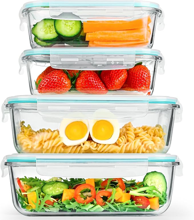 LOVYANXUE 78oz & 36oz 4 Pack Large Glass Food Storage Containers with Lids, Leakproof Glass Storage Containers for Food Serving/Baking/Storing, Meal Prep Container, BPA Free, Microwave/Oven Safe